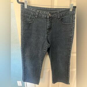 Dark Blue Cropped Jeans with Embroidered and Sparkles!